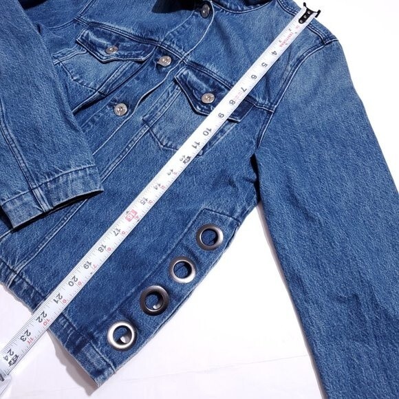 3x1 Hollow Denim Jean Jacket Blue Women's Size Medium Dita Grommets Slouchy - Picture 8 of 13